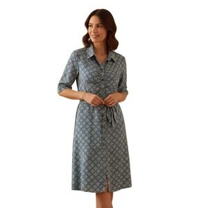 LAUNDRY by Shelli Segal Midi Shirt Dress Retro Mod Geometric Tie Waist Size 6